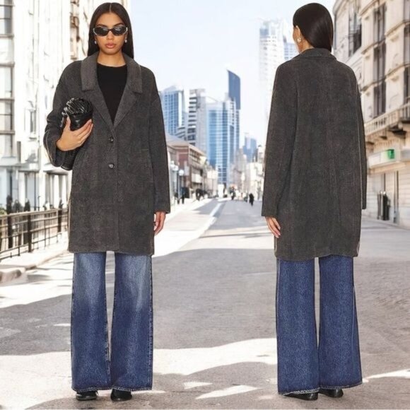 NEW Sanctuary Double Breasted Sweeney Coat in Charcoal Old Money Holiday Chic M - Picture 1 of 10